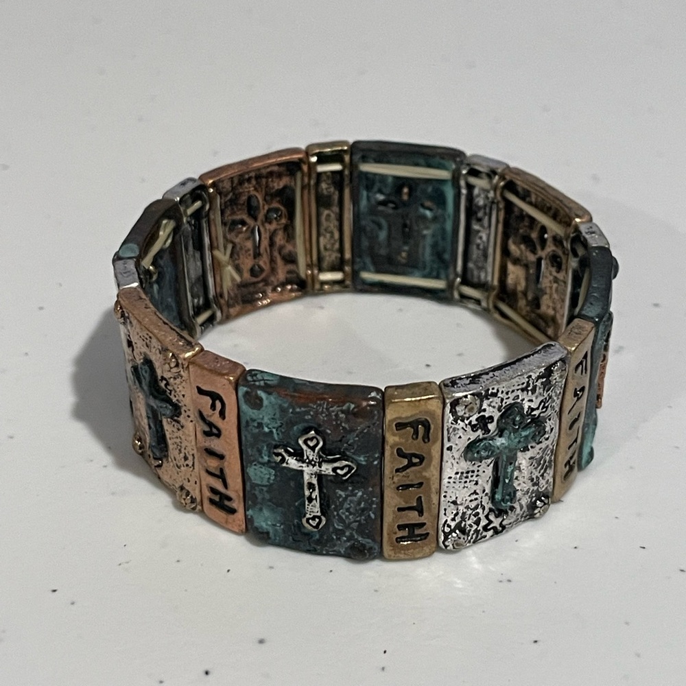 Stretchy bronze turquoise faith bracelet